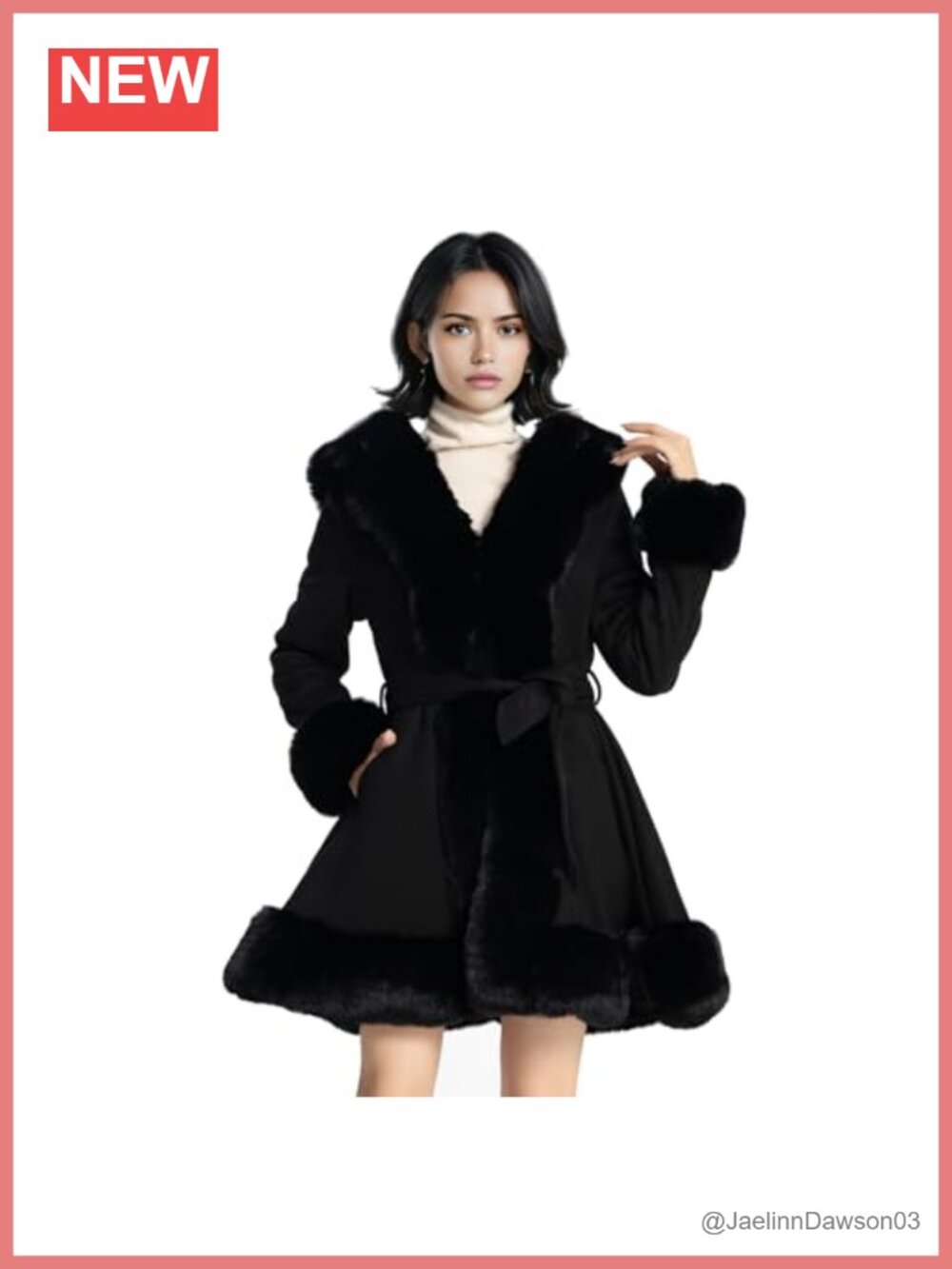 Faux Fur Leather Women's Peplum Parka Coat with Belt Winter